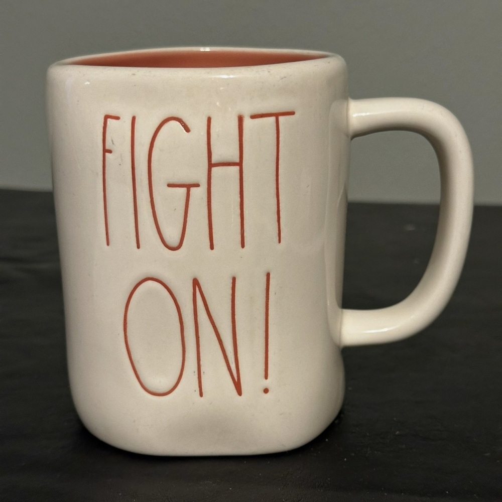 Rae Dunn FIGHT ON! Mug with pink interior